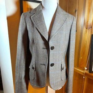 ANN TAYLOR Brown, Beige and Blue Plaid Wool Jacket Blazer – 4
